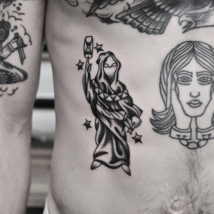 Traditional Black work Stomach Tattoo By Lachie Grenfell