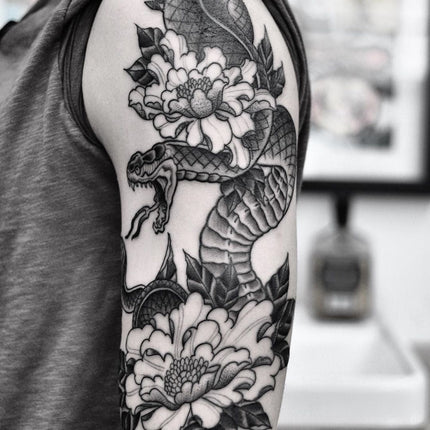 Snake and Peonies Tattoo
