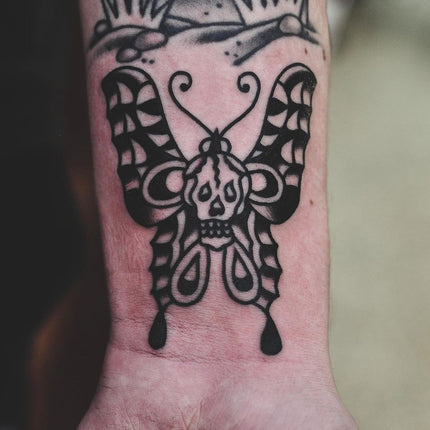 Traditional Blackwork Death-Head Moth Tattoo - Lachie Grenfell