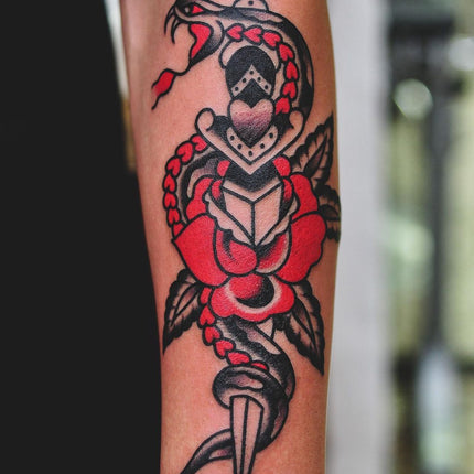 Red and Black Traditional Tattoo - Lachie Grenfell