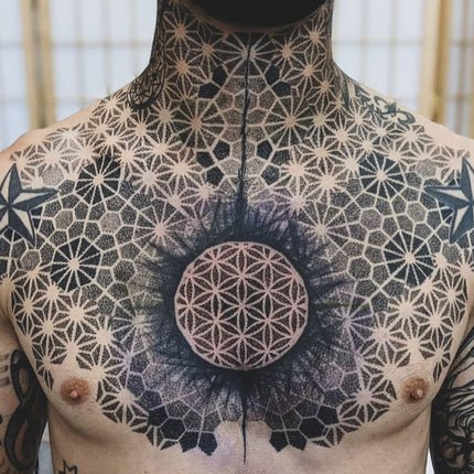 Flower of Life Geometric Chest Tattoo - Chris Jones