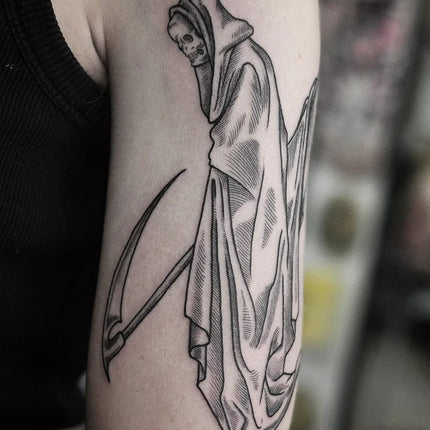 Reaper Engraving Tattoo by Wade Johnston