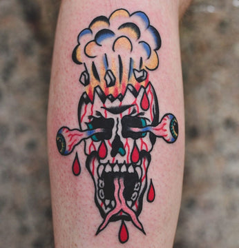 Traditional Skull Explosion Tattoo - Lachie Grenfell