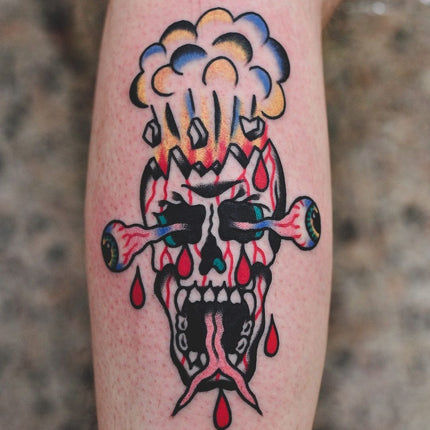 Traditional Skull Explosion Tattoo - Lachie Grenfell