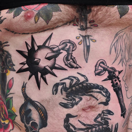 Black Work Traditional Flail Tattoo - Wade Johnston