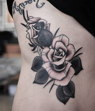 Classic Black and Grey Rose Tattoo - Pablo Morte