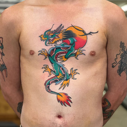 Tradtional Dragon Torso Tattoo By Lewis Hussey
