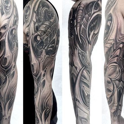Black and Grey Biomech Tattoo Sleeve - Adrian Dominic
