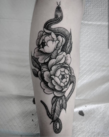 Snake And Peony Tattoo By Chris Jones