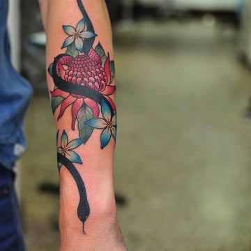 Red Waratah Tattoo by Wade Johnston