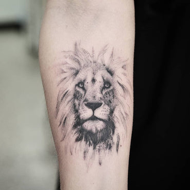 Fine Line Lion Portrait Tattoo By Wade Johnston