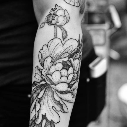 Dotwork Peony Flower Tattoo By Chris Jones