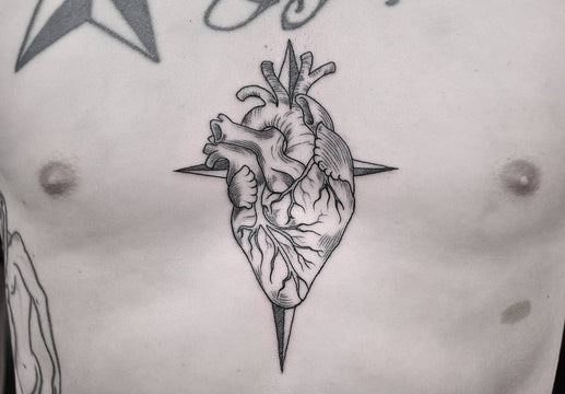 Etching Style Heart Tattoo - Wade Johnston