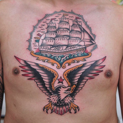 Ship and Eagle Tattoo By Lachie Grenfell