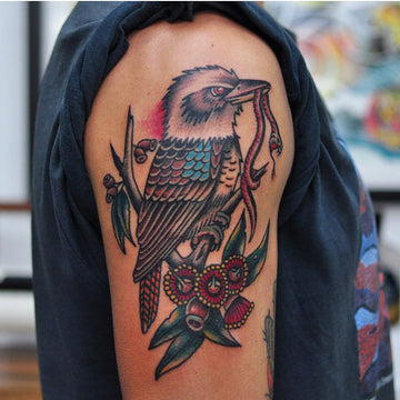 Kookaburra and Flowering Gum Tattoo By Mark Lording