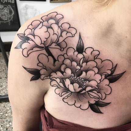 Shoulder Peony Flower Tattoo By Pablo Morte