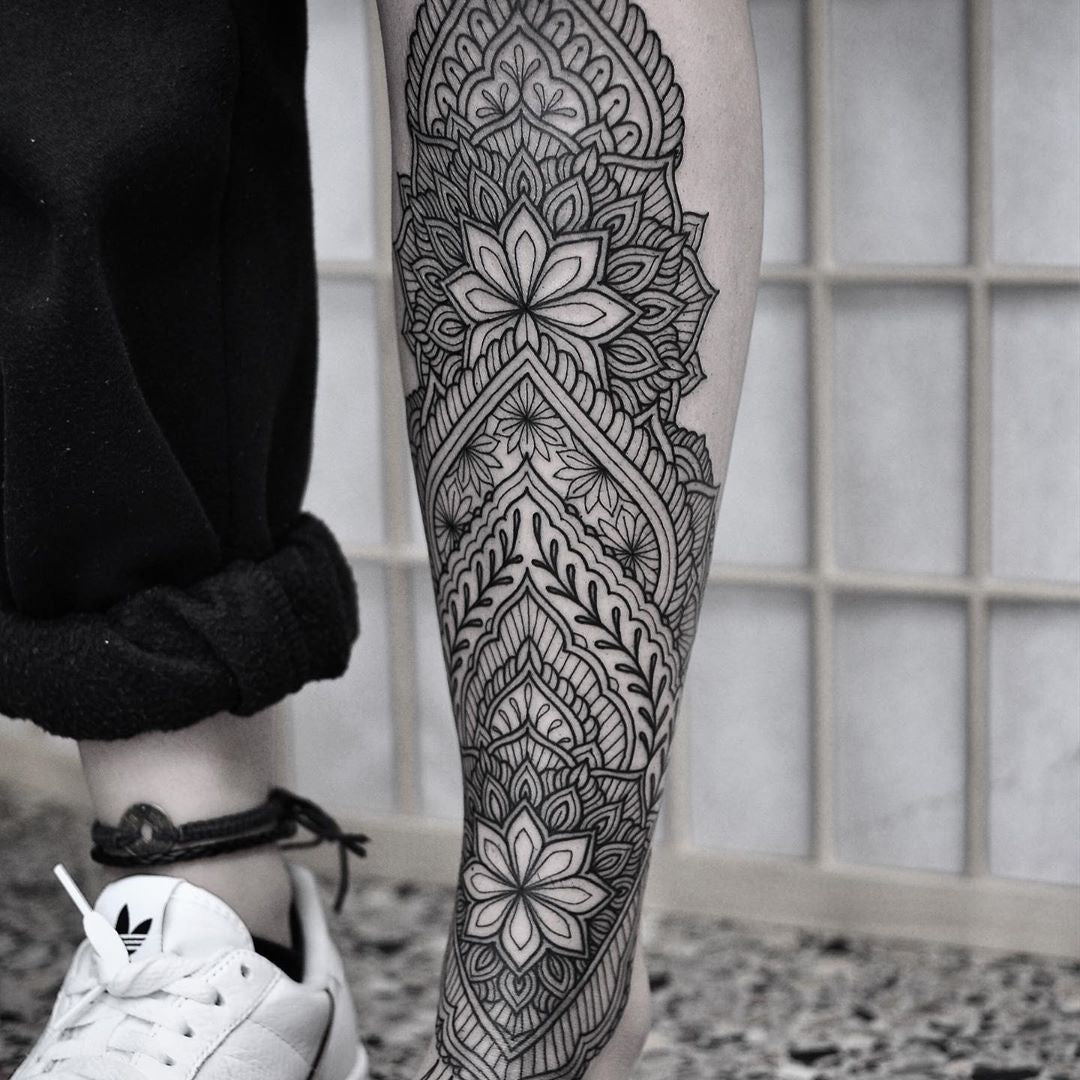 Ornamental Shin Tattoo By Melbourne Tattooist Chris Jones – Vic Market ...