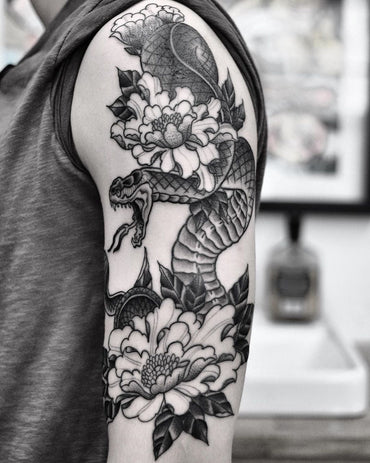 Snake and Peonies Tattoo