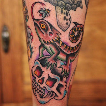 Lizard Skull Gap Filler Tattoo By Mark Lording