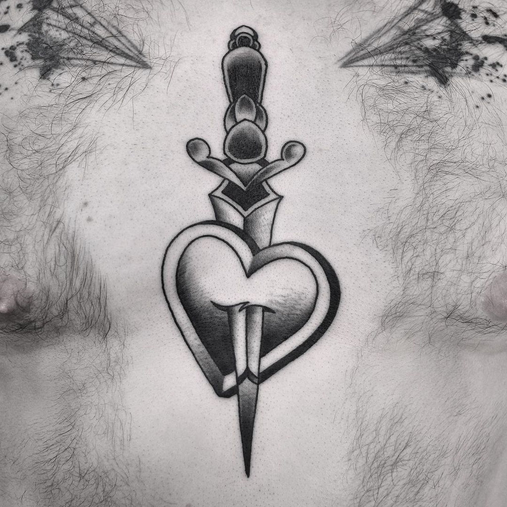 Heart and Dagger Chest Tattoo By Wade Johnston – Vic Market Tattoo