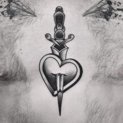 Heart and Dagger Chest Tattoo By Wade Johnston