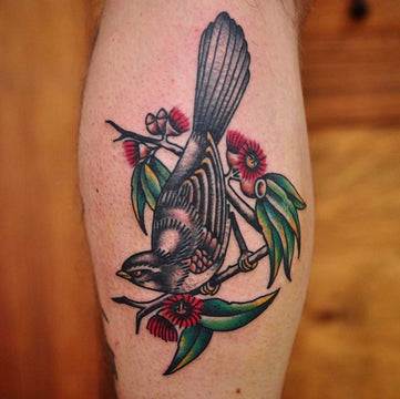 Willy Wagtail and Australian Flora By Melbourne Tattooist Mark Lording.