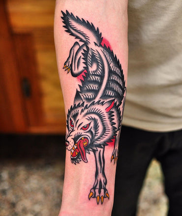 Traditional style Wolf Tattoo - Lachie Grenfell