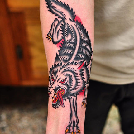 Traditional style Wolf Tattoo - Lachie Grenfell