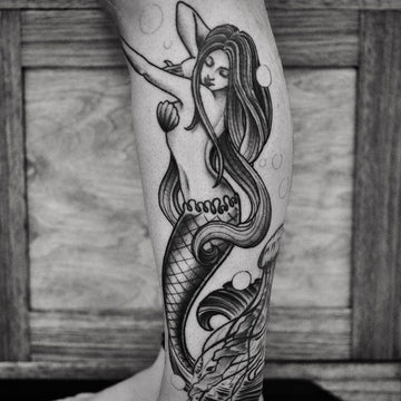 Black and Grey Mermaid Tattoo done by Pablo Morte