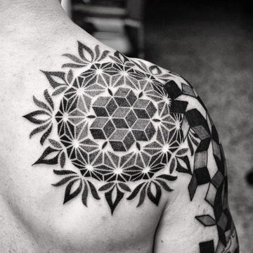 Sacred Geometric Shoulder Tattoo done by Tattooist Chris Jones