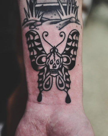 Traditional Blackwork Death-Head Moth Tattoo - Lachie Grenfell