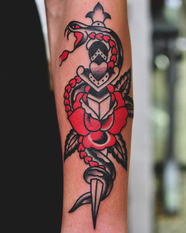 Red and Black Traditional Tattoo - Lachie Grenfell