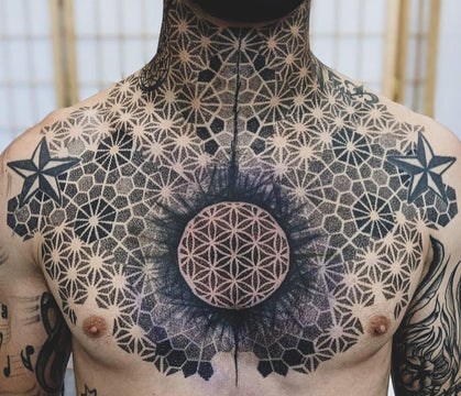 Flower of Life Geometric Chest Tattoo - Chris Jones