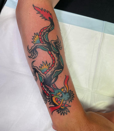 Forearm Dragon Tattoo by Melbourne Artist Jimmy Lachmund