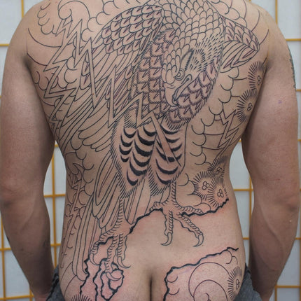Japanese Hawk Tattoo - Full Back Outline