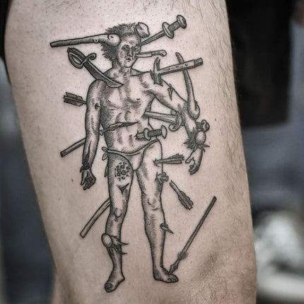 etching style tattoo | Eight of Swords Tattoo