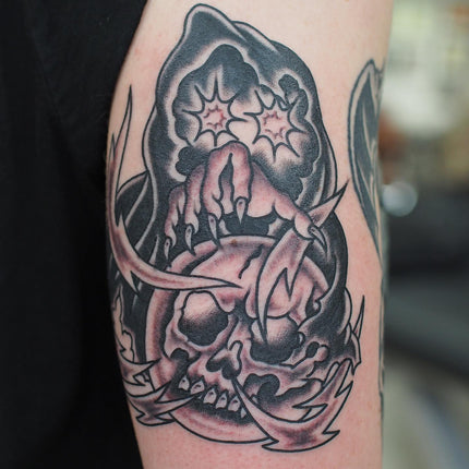 Reaper with a Crystal Ball Tattooed by Lachie