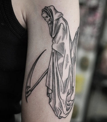 Reaper Engraving Tattoo by Wade Johnston