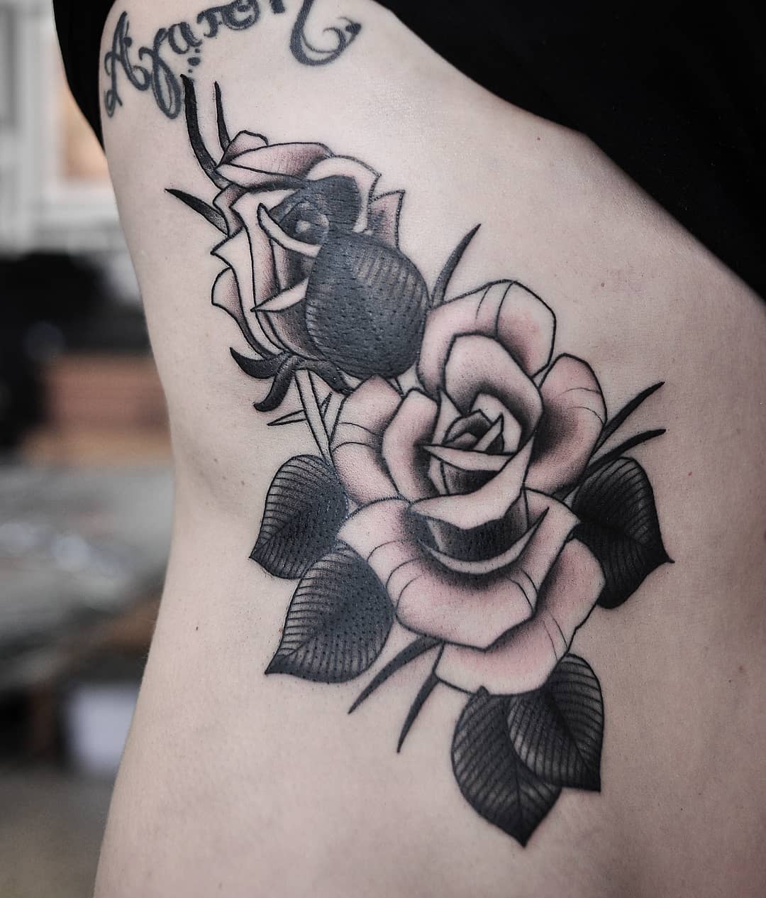 Classic Black and Grey Rose Tattoo - Pablo Morte – Vic Market Tattoo