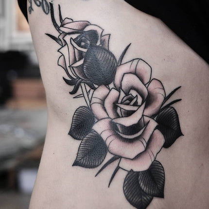 Classic Black and Grey Rose Tattoo - Pablo Morte
