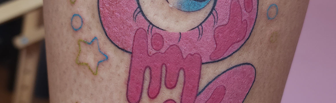 Pastel Pink Gloomy Bear Tattoo by Melbourne Tatoo Artist, Noodle-Chu Osaurus