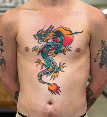 Tradtional Dragon Torso Tattoo By Lewis Hussey