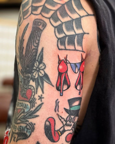 Red Heels Gap filler Tattoo By Lewis Hussey