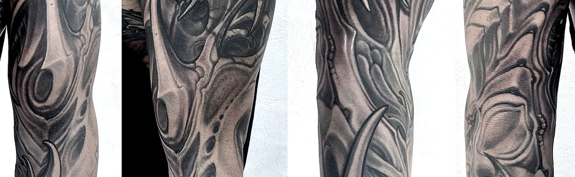 Black and Grey Biomech Tattoo Sleeve - Adrian Dominic