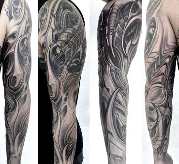 Black and Grey Biomech Tattoo Sleeve - Adrian Dominic