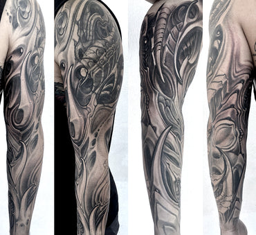 Black and Grey Biomech Tattoo Sleeve - Adrian Dominic