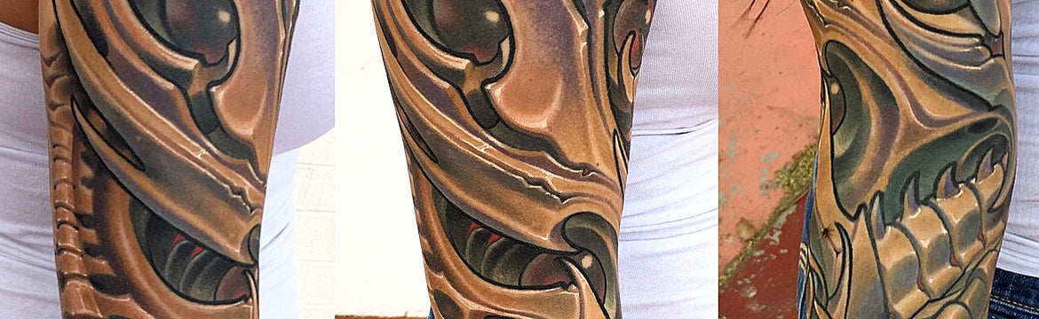 Golden Biomech Tattoo Sleeve - Adrian Dominic