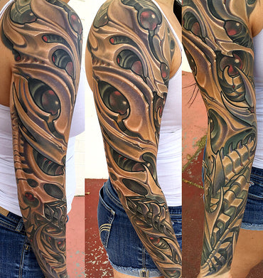 Golden Biomech Tattoo Sleeve - Adrian Dominic