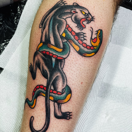 Trad Panther and Snake Tattoo by Jimmy Lachmund